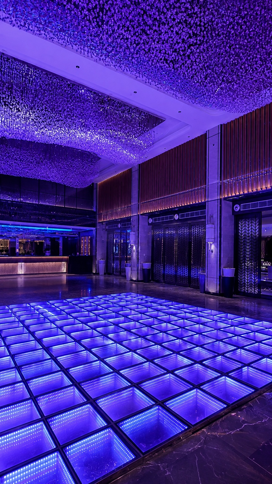 Aroha Hall's illuminated blue dance floor